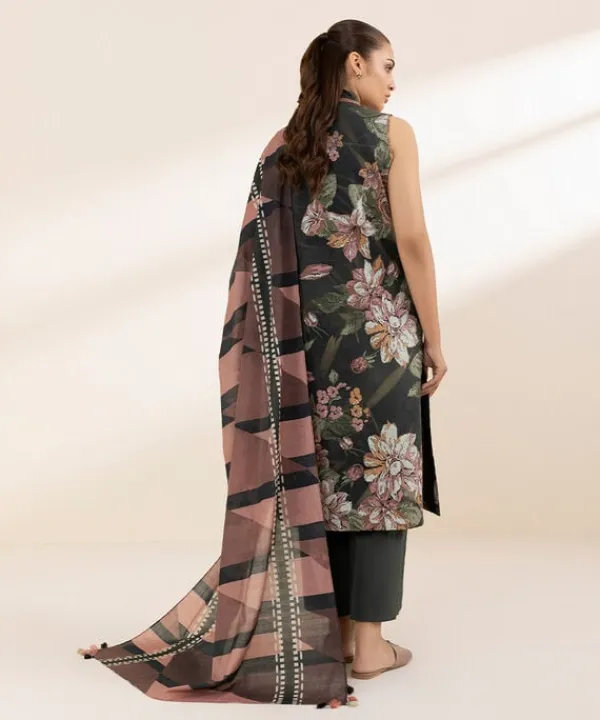 Discount Sapphire 3 Piece - Printed Lawn Suit Dark GreenDupatta