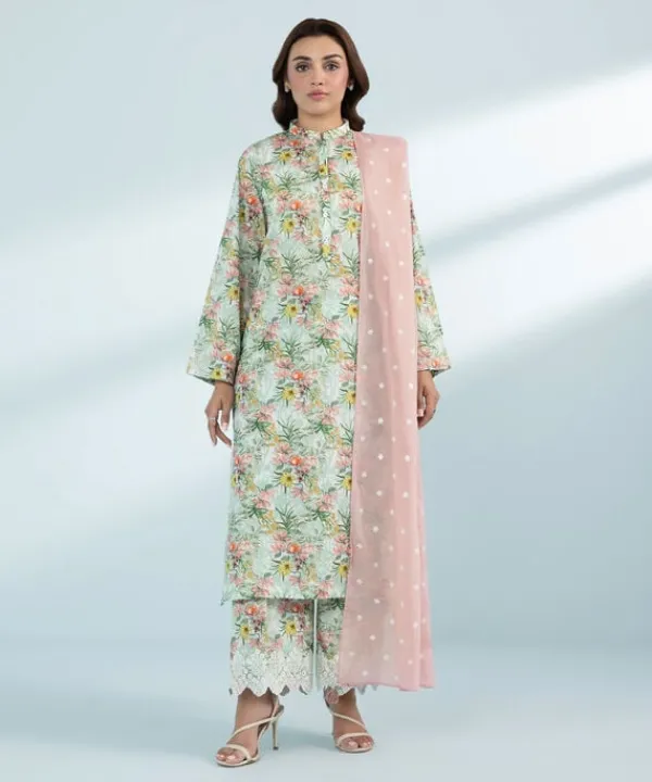 Online Sapphire 3 Piece - Printed Lawn Suit Green