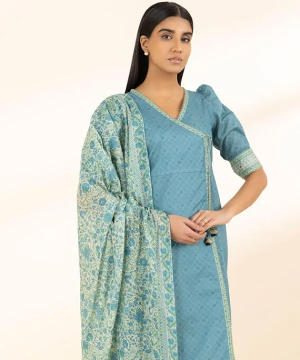 Clearance Sapphire 2 Piece - Printed Zari Lawn Suit Light BlueDupatta