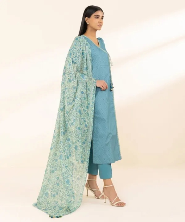 Clearance Sapphire 2 Piece - Printed Zari Lawn Suit Light BlueDupatta