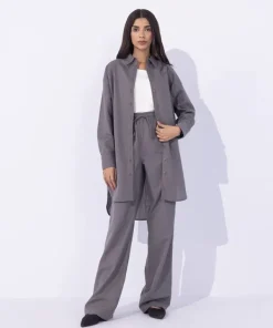 Clearance Sapphire Blended Linen Pull On Trousers Grey
