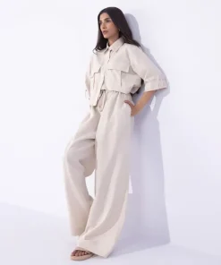 Hot Sapphire Blended Linen Pull On Trousers Khaki