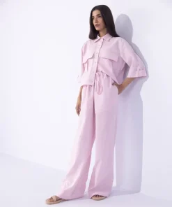 Sale Sapphire Blended Linen Pull On Trousers Lilac