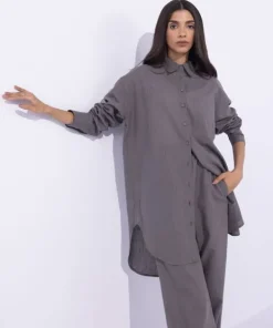 Online Sapphire Blended Linen Shirt Grey