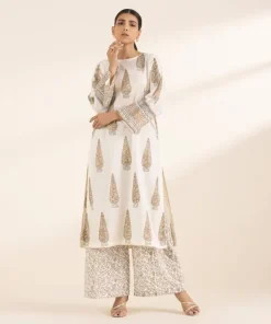 Best Sapphire Block Printed Lawn Shirt White