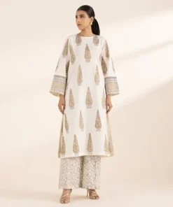 Best Sapphire Block Printed Lawn Shirt White