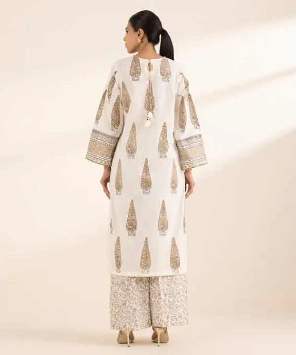Best Sapphire Block Printed Lawn Shirt White