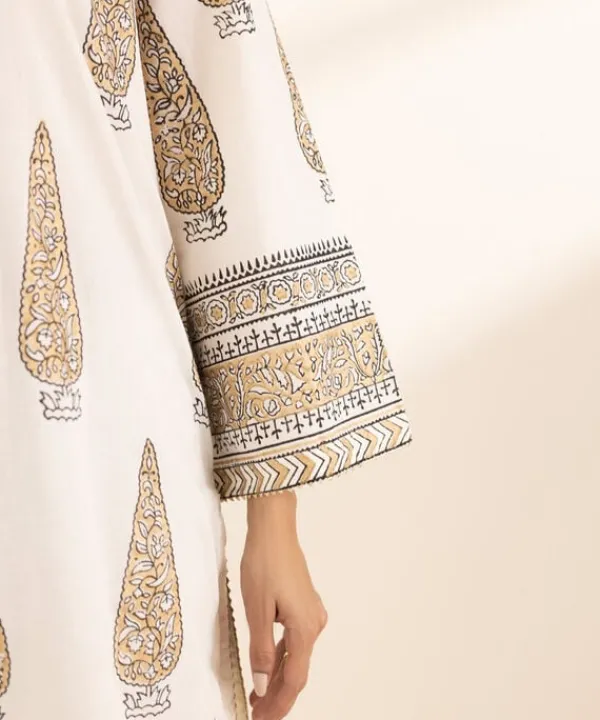 Best Sapphire Block Printed Lawn Shirt White