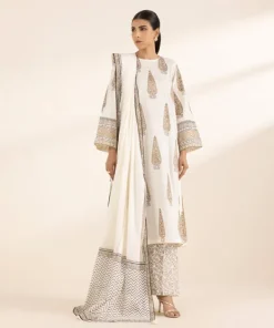 Best Sapphire Block Printed Lawn Shirt White