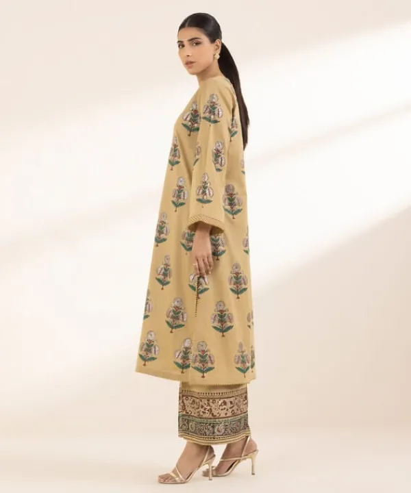 Hot Sapphire Block Printed Lawn Shirt Brown