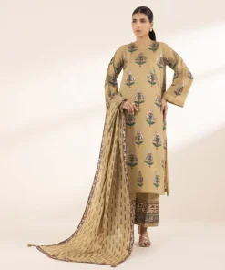 Hot Sapphire Block Printed Lawn Shirt Brown