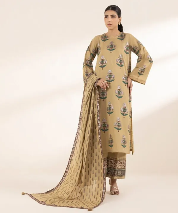Hot Sapphire Block Printed Lawn Shirt Brown