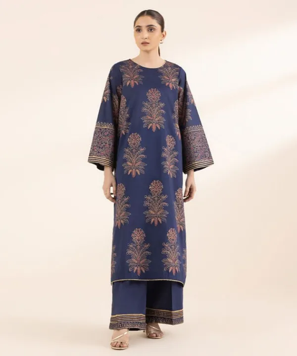 Sale Sapphire Block Printed Lawn Shirt Blue