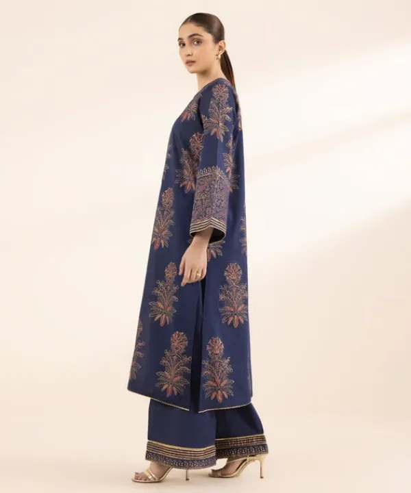 Sale Sapphire Block Printed Lawn Shirt Blue