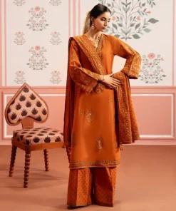 Sale Sapphire Block Printed Lawn Shirt Orange