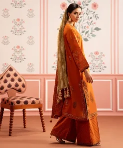 Sale Sapphire Block Printed Lawn Shirt Orange