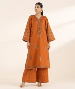 Sale Sapphire Block Printed Lawn Shirt Orange