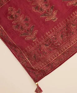 Clearance Sapphire Block Printed Voile Dupatta Maroon