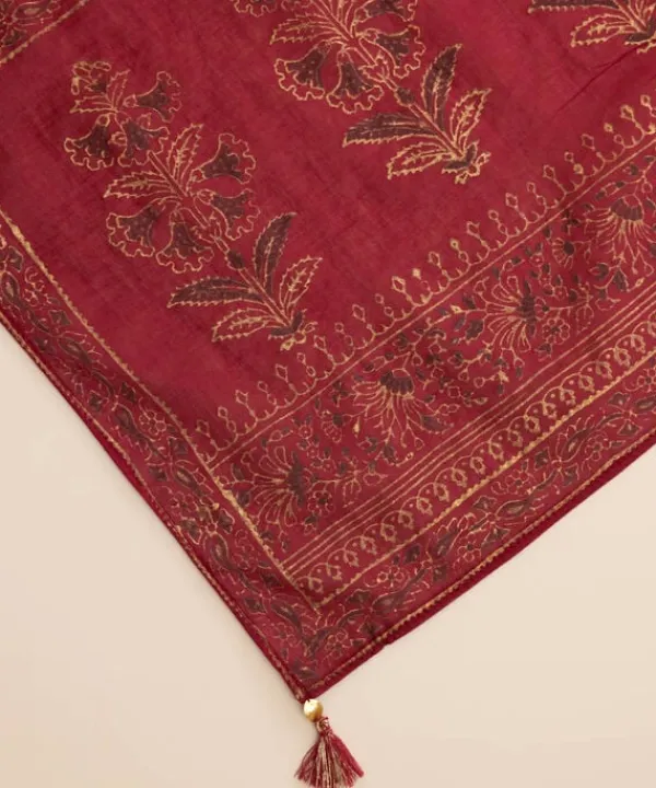Clearance Sapphire Block Printed Voile Dupatta Maroon