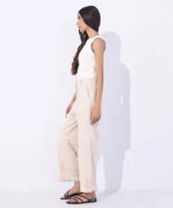 Clearance Sapphire Cotton Embroidered Trousers Beige