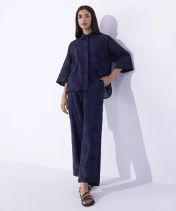 Clearance Sapphire Cotton Embroidered Trousers Navy Blue
