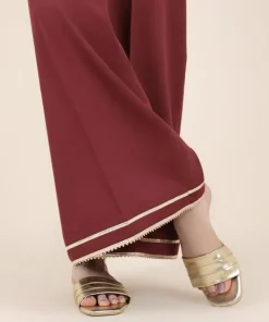 Online Sapphire Cotton Satin Flared Pants Maroon