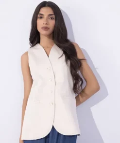Fashion Sapphire Cotton Twill Waistcoat Beige