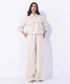 Clearance Sapphire Cropped Blended Linen Shirt Khaki