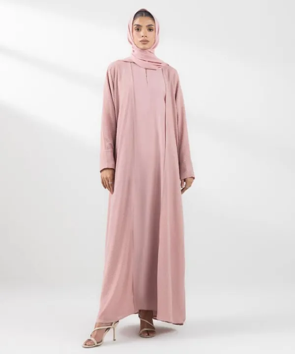 Fashion Sapphire Double Layered Abaya Set Pink
