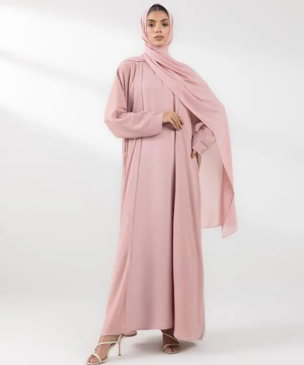 Fashion Sapphire Double Layered Abaya Set Pink