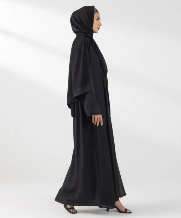Hot Sapphire Embroidered Abaya Set Black