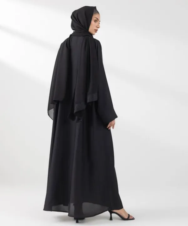 Hot Sapphire Embroidered Abaya Set Black