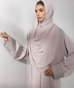 Hot Sapphire Embroidered Abaya Set Beige