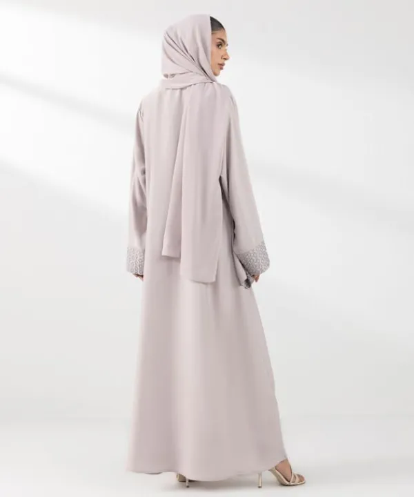 Hot Sapphire Embroidered Abaya Set Beige
