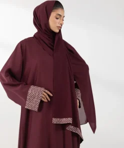 Hot Sapphire Embroidered Abaya Set Maroon