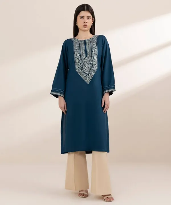 Best Sapphire Embroidered Arabic Lawn Shirt