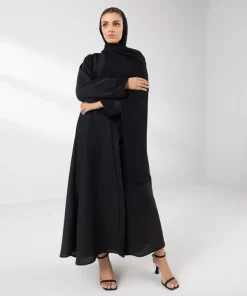 Outlet Sapphire Embroidered Button Through Abaya black