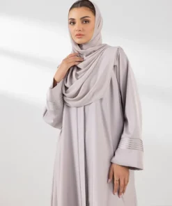Outlet Sapphire Embroidered Button Through Abaya grey