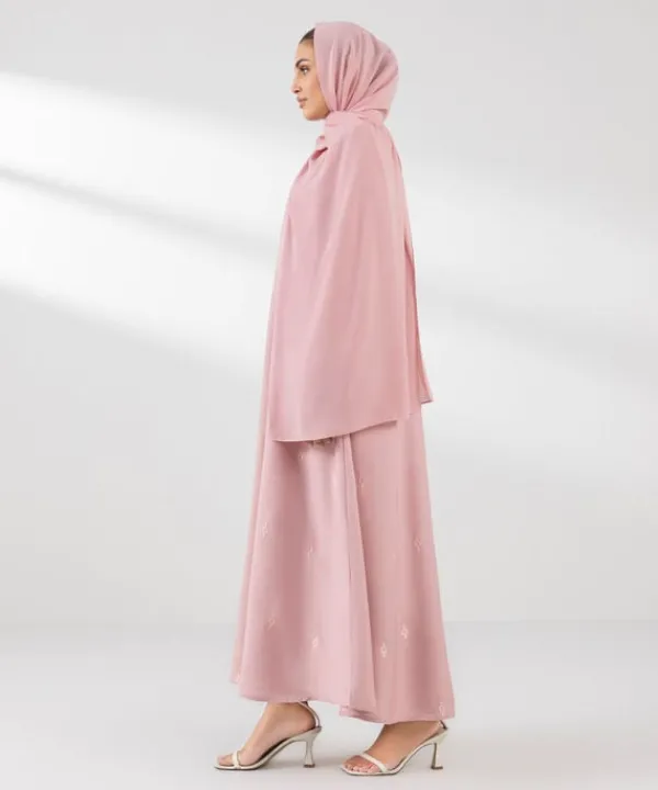 Best Sapphire Embroidered Button Through Abaya Set pink