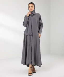 New Sapphire Embroidered Button Through Abaya Set grey
