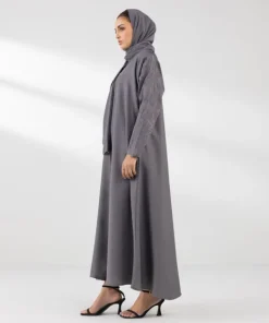 New Sapphire Embroidered Button Through Abaya Set grey