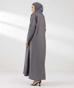 New Sapphire Embroidered Button Through Abaya Set grey