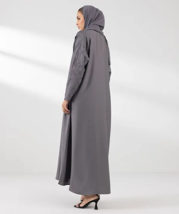 New Sapphire Embroidered Button Through Abaya Set grey