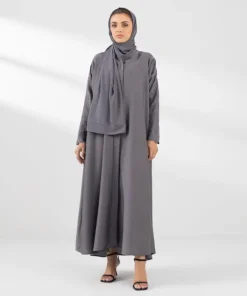 New Sapphire Embroidered Button Through Abaya Set grey