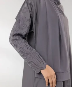 New Sapphire Embroidered Button Through Abaya Set grey