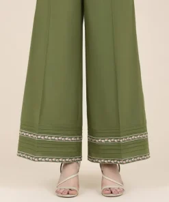 Best Sapphire Embroidered Cambric Flared Pants Green