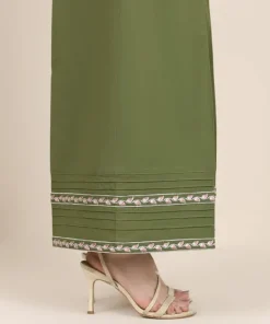 Best Sapphire Embroidered Cambric Flared Pants Green