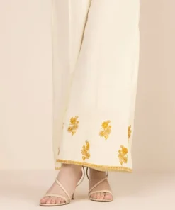 Hot Sapphire Embroidered Cambric Flared Pants Light Yellow
