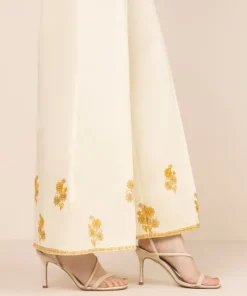 Hot Sapphire Embroidered Cambric Flared Pants Light Yellow