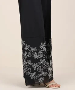 Best Sapphire Embroidered Cambric Flared Pants Black